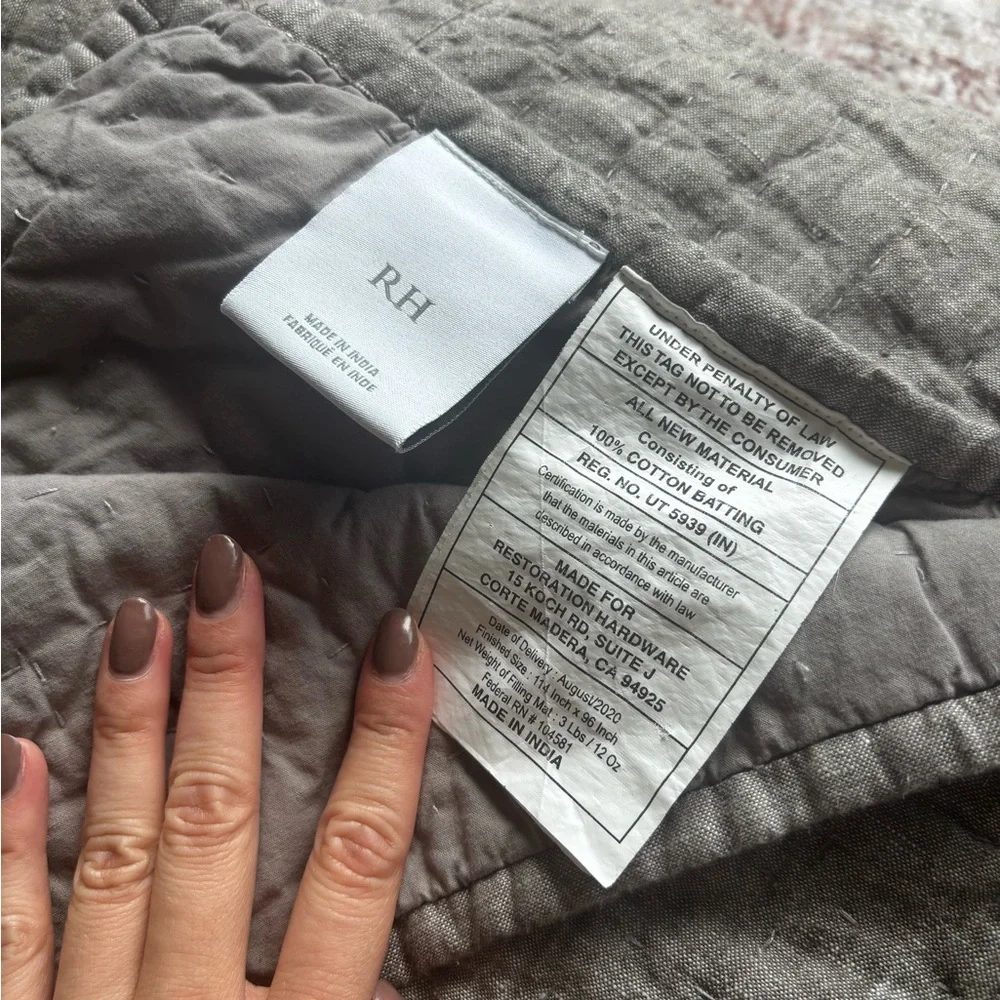 Restoration Hardware King-Size Charcoal Gray Quilted Comforter